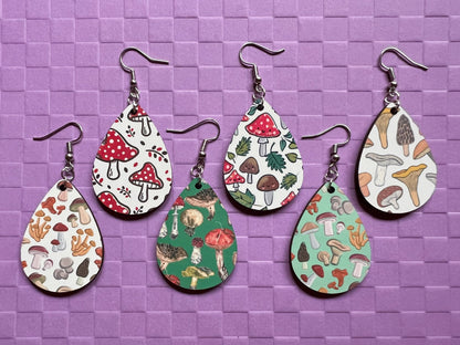 Mushroom Earrings: Mycology, Morel, Chanterelle, Bolete, Amanita Mushroom Earrings, Sublimated, Green Earrings, Best Gifts for Her/Him/Them