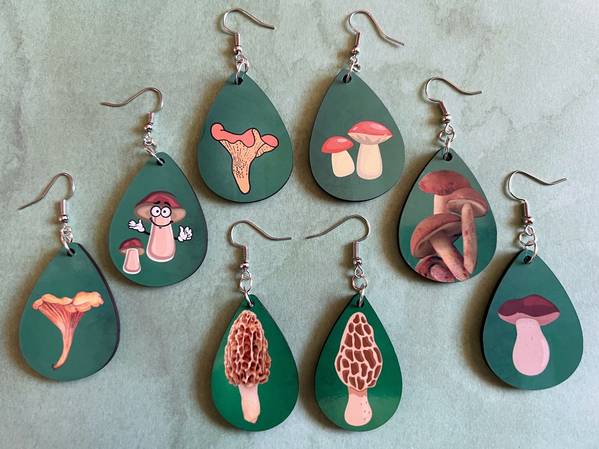 Mushroom Earrings: Mycology, Morel, Chanterelle, Bolete, Amanita Mushroom Earrings, Sublimated, Green Earrings, Best Gifts for Her/Him/Them