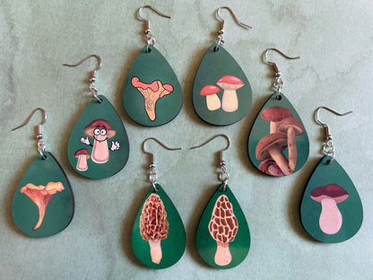 Mushroom Earrings: Mycology, Morel, Chanterelle, Bolete, Amanita Mushroom Earrings, Sublimated, Green Earrings, Best Gifts for Her/Him/Them