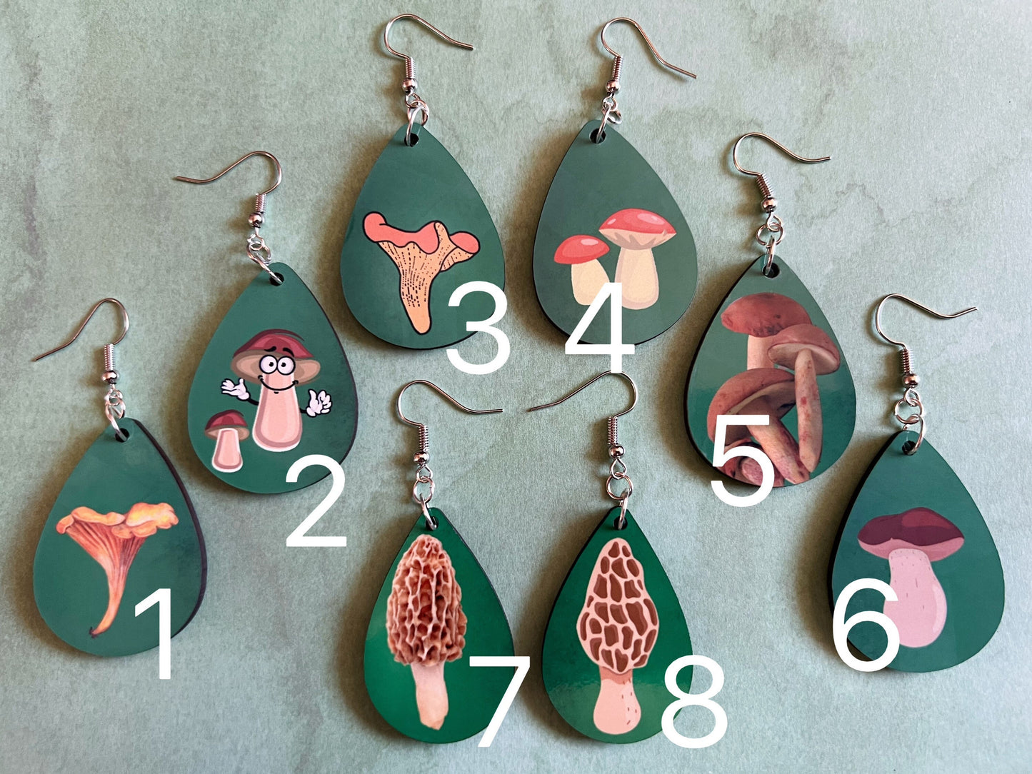 Mushroom Earrings: Mycology, Morel, Chanterelle, Bolete, Amanita Mushroom Earrings, Sublimated, Green Earrings, Best Gifts for Her/Him/Them