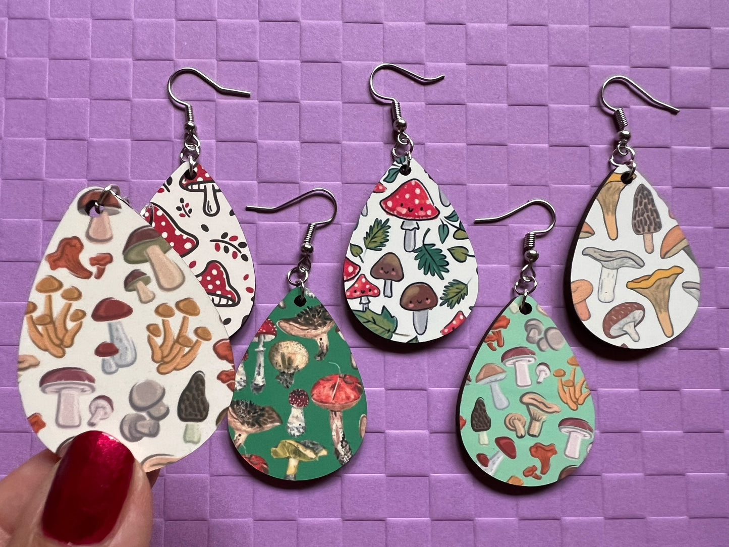 Mushroom Earrings: Mycology, Morel, Chanterelle, Bolete, Amanita Mushroom Earrings, Sublimated, Green Earrings, Best Gifts for Her/Him/Them
