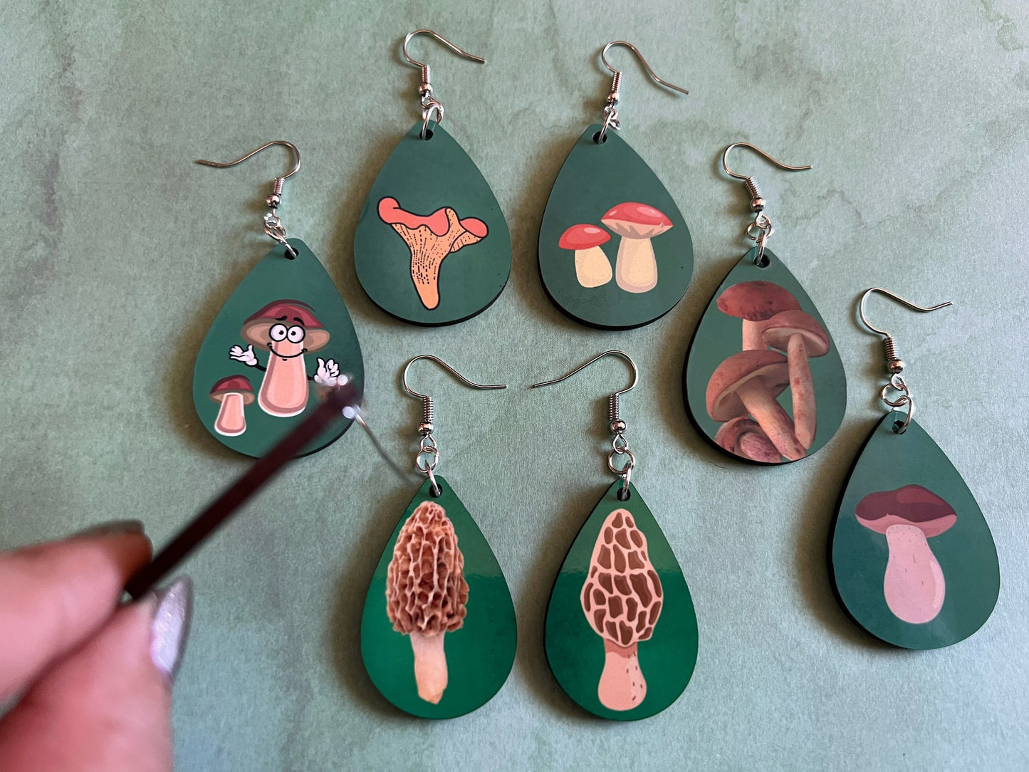 Mushroom Earrings: Mycology, Morel, Chanterelle, Bolete, Amanita Mushroom Earrings, Sublimated, Green Earrings, Best Gifts for Her/Him/Them