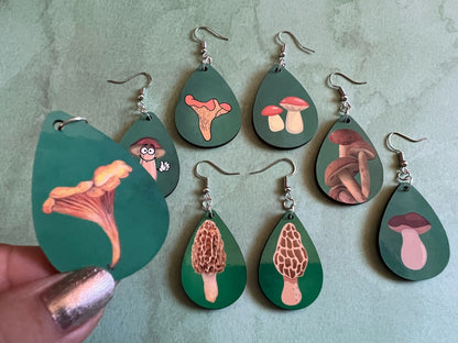 Mushroom Earrings: Mycology, Morel, Chanterelle, Bolete, Amanita Mushroom Earrings, Sublimated, Green Earrings, Best Gifts for Her/Him/Them