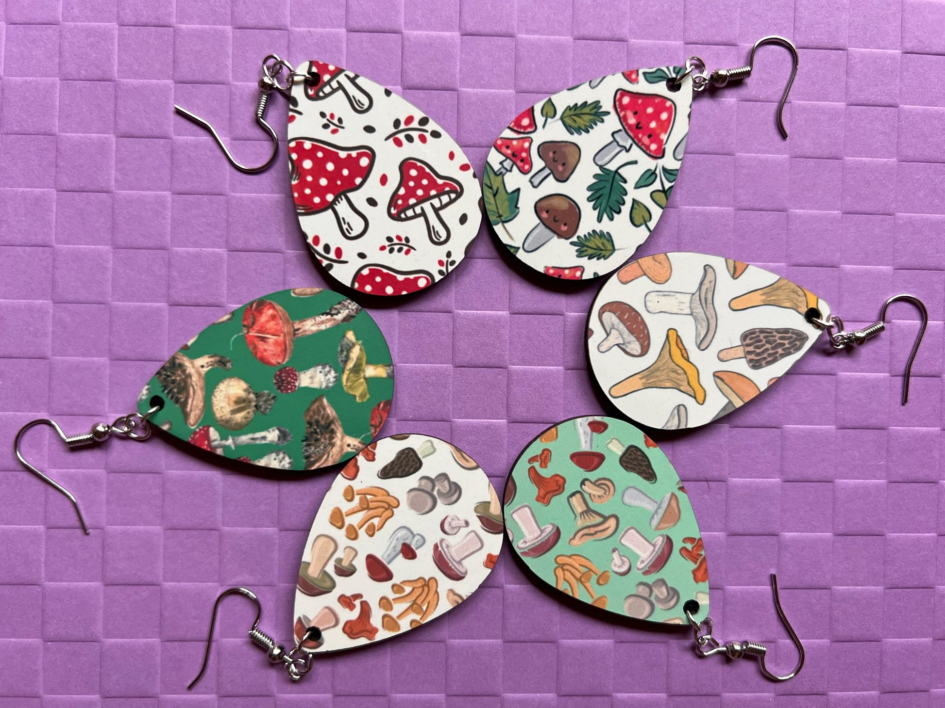 Mushroom Earrings: Mycology, Morel, Chanterelle, Bolete, Amanita Mushroom Earrings, Sublimated, Green Earrings, Best Gifts for Her/Him/Them