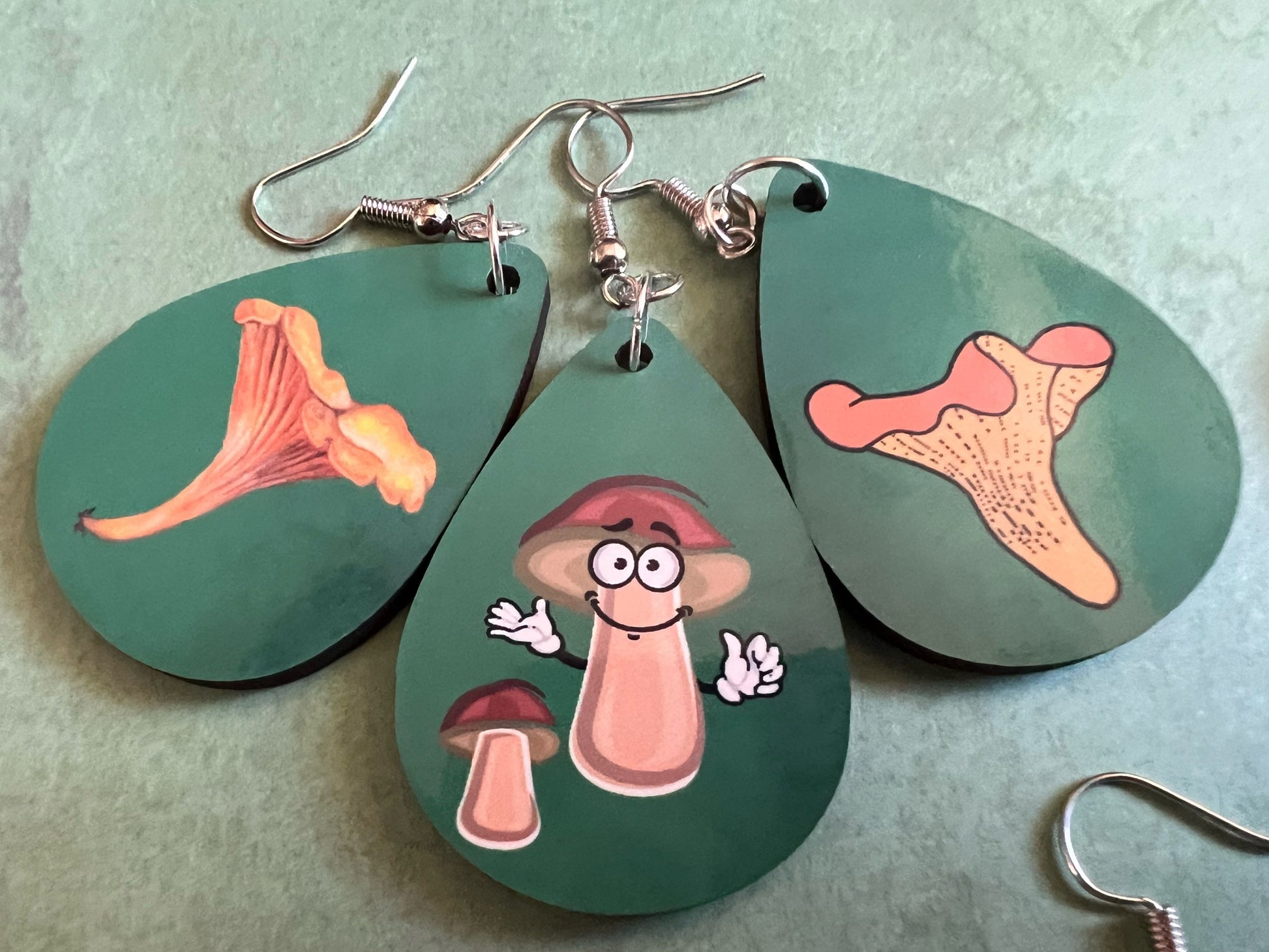 Mushroom Earrings: Mycology, Morel, Chanterelle, Bolete, Amanita Mushroom Earrings, Sublimated, Green Earrings, Best Gifts for Her/Him/Them