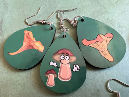 Mushroom Earrings: Mycology, Morel, Chanterelle, Bolete, Amanita Mushroom Earrings, Sublimated, Green Earrings, Best Gifts for Her/Him/Them