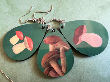 Mushroom Earrings: Mycology, Morel, Chanterelle, Bolete, Amanita Mushroom Earrings, Sublimated, Green Earrings, Best Gifts for Her/Him/Them