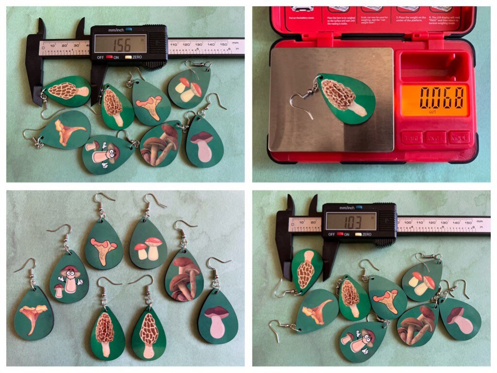 Mushroom Earrings: Mycology, Morel, Chanterelle, Bolete, Amanita Mushroom Earrings, Sublimated, Green Earrings, Best Gifts for Her/Him/Them