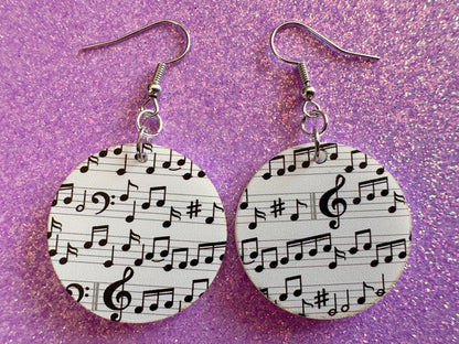 Music Note Earrings: Laser Cut Acrylic Sheet Music, Piano, Classical, Concert, Musical, Musician, Treble Cleff, Best Gifts for Her/Him/Them