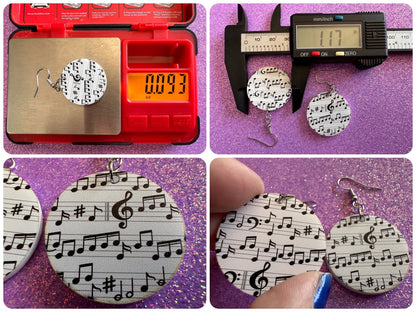 Music Note Earrings: Laser Cut Acrylic Sheet Music, Piano, Classical, Concert, Musical, Musician, Treble Cleff, Best Gifts for Her/Him/Them