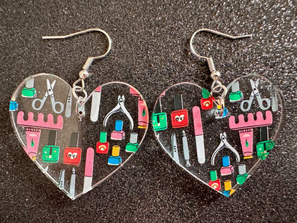Nail Salon Earrings: Laser Cut Acrylic Earrings, Nail Polish, File, Scissors, Manicure, Pedicure, Nails, Girls Day, Gifts for Her/Him/Them
