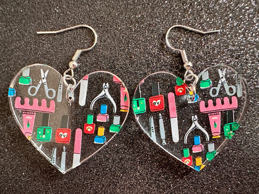 Nail Salon Earrings: Laser Cut Acrylic Earrings, Nail Polish, File, Scissors, Manicure, Pedicure, Nails, Girls Day, Gifts for Her/Him/Them