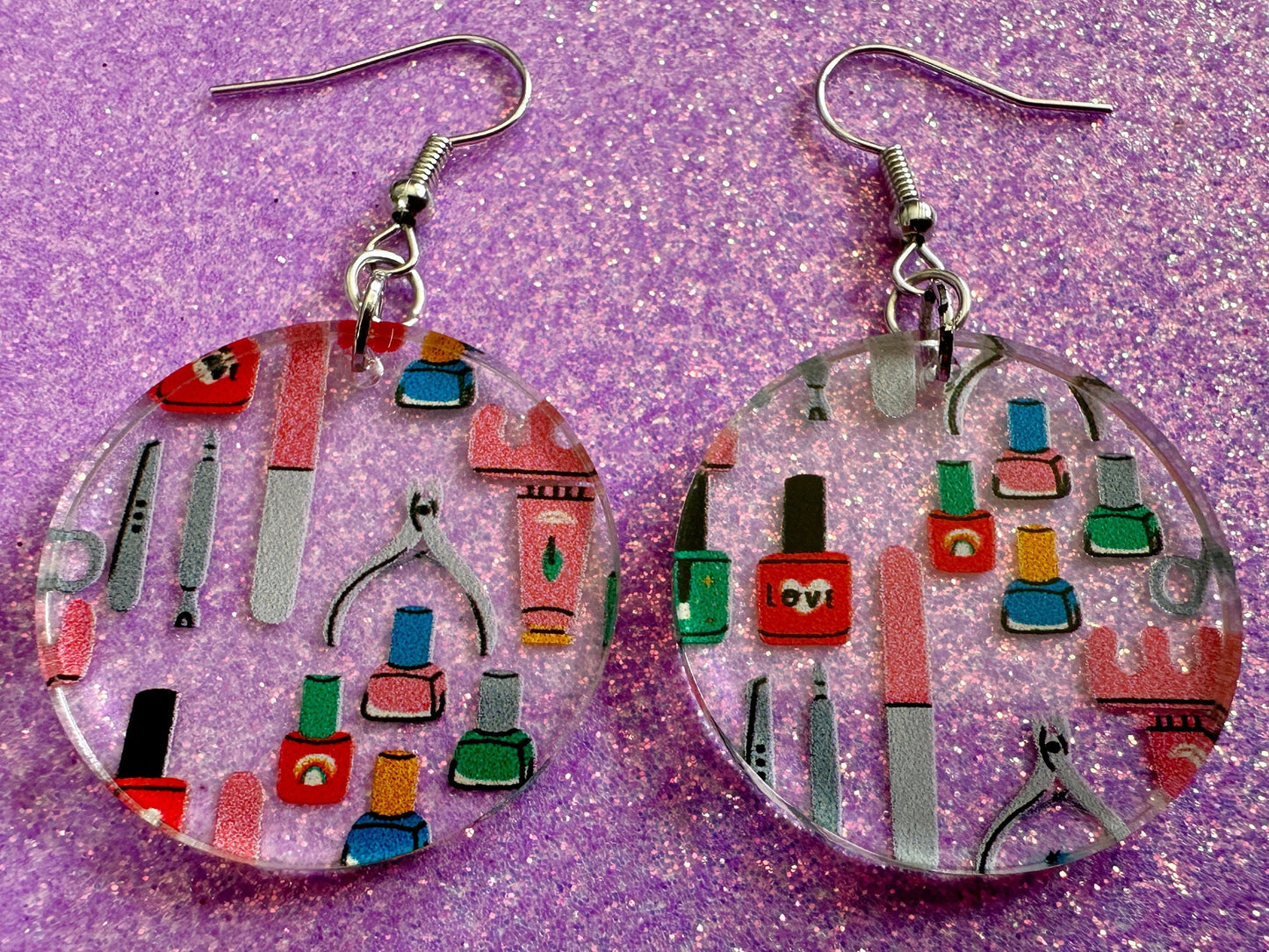 Nail Salon Earrings: Laser Cut Acrylic Earrings, Nail Polish, File, Scissors, Manicure, Pedicure, Nails, Girls Day, Gifts for Her/Him/Them