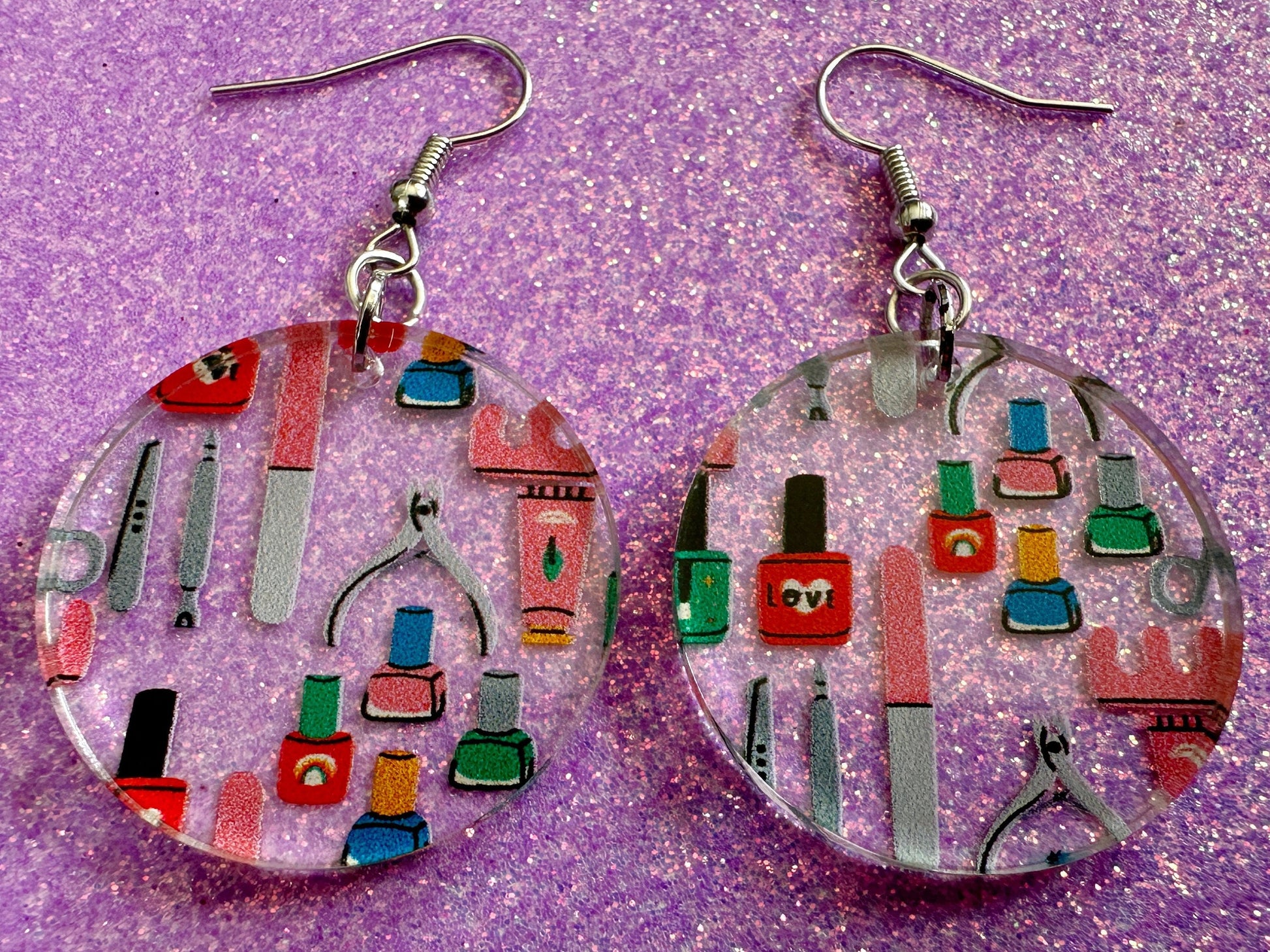Nail Salon Earrings: Laser Cut Acrylic Earrings, Nail Polish, File, Scissors, Manicure, Pedicure, Nails, Girls Day, Gifts for Her/Him/Them