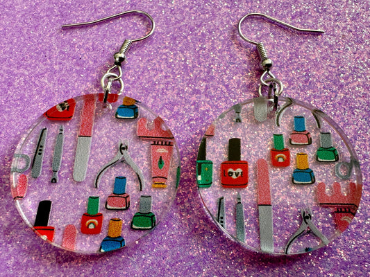 Nail Salon Earrings: Laser Cut Acrylic Earrings, Nail Polish, File, Scissors, Manicure, Pedicure, Nails, Girls Day, Gifts for Her/Him/Them