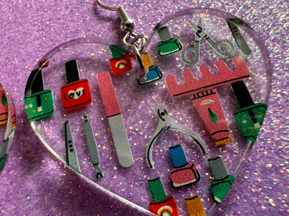 Nail Salon Earrings: Laser Cut Acrylic Earrings, Nail Polish, File, Scissors, Manicure, Pedicure, Nails, Girls Day, Gifts for Her/Him/Them