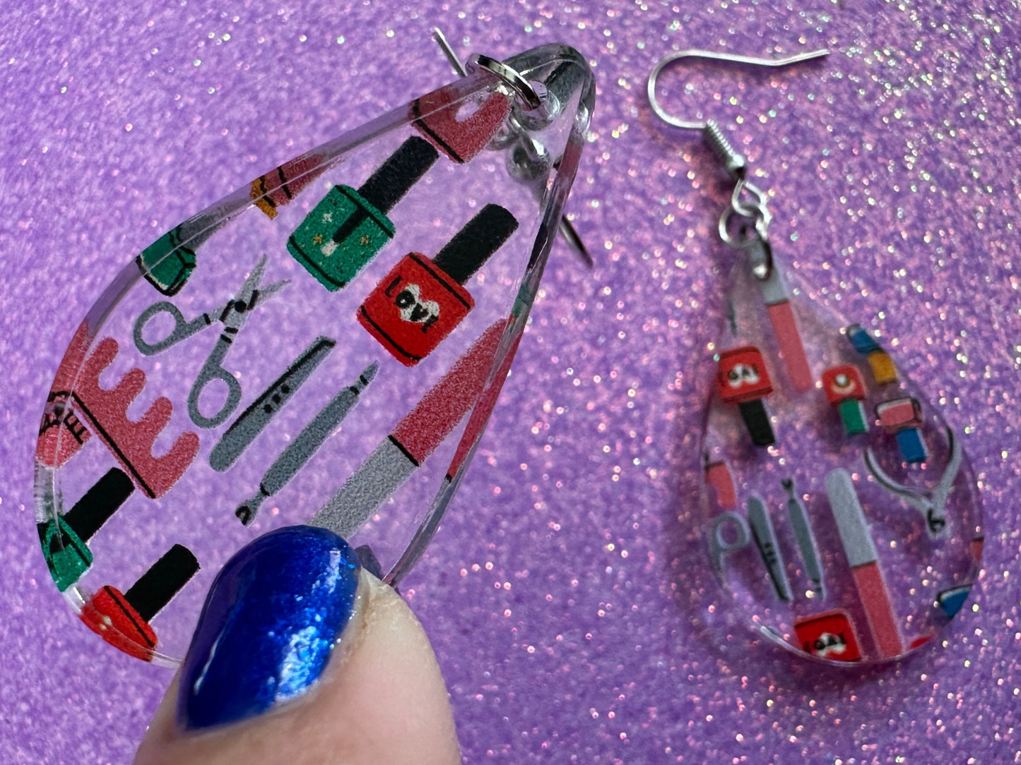 Nail Salon Earrings: Laser Cut Acrylic Earrings, Nail Polish, File, Scissors, Manicure, Pedicure, Nails, Girls Day, Gifts for Her/Him/Them