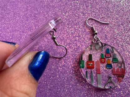 Nail Salon Earrings: Laser Cut Acrylic Earrings, Nail Polish, File, Scissors, Manicure, Pedicure, Nails, Girls Day, Gifts for Her/Him/Them