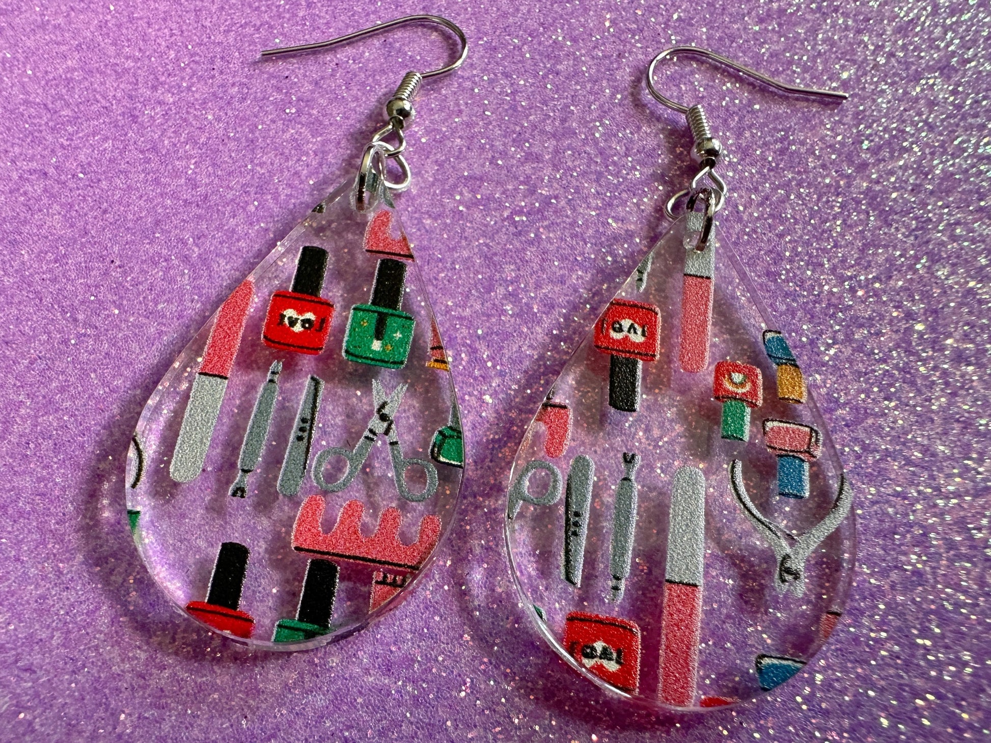 Nail Salon Earrings: Laser Cut Acrylic Earrings, Nail Polish, File, Scissors, Manicure, Pedicure, Nails, Girls Day, Gifts for Her/Him/Them