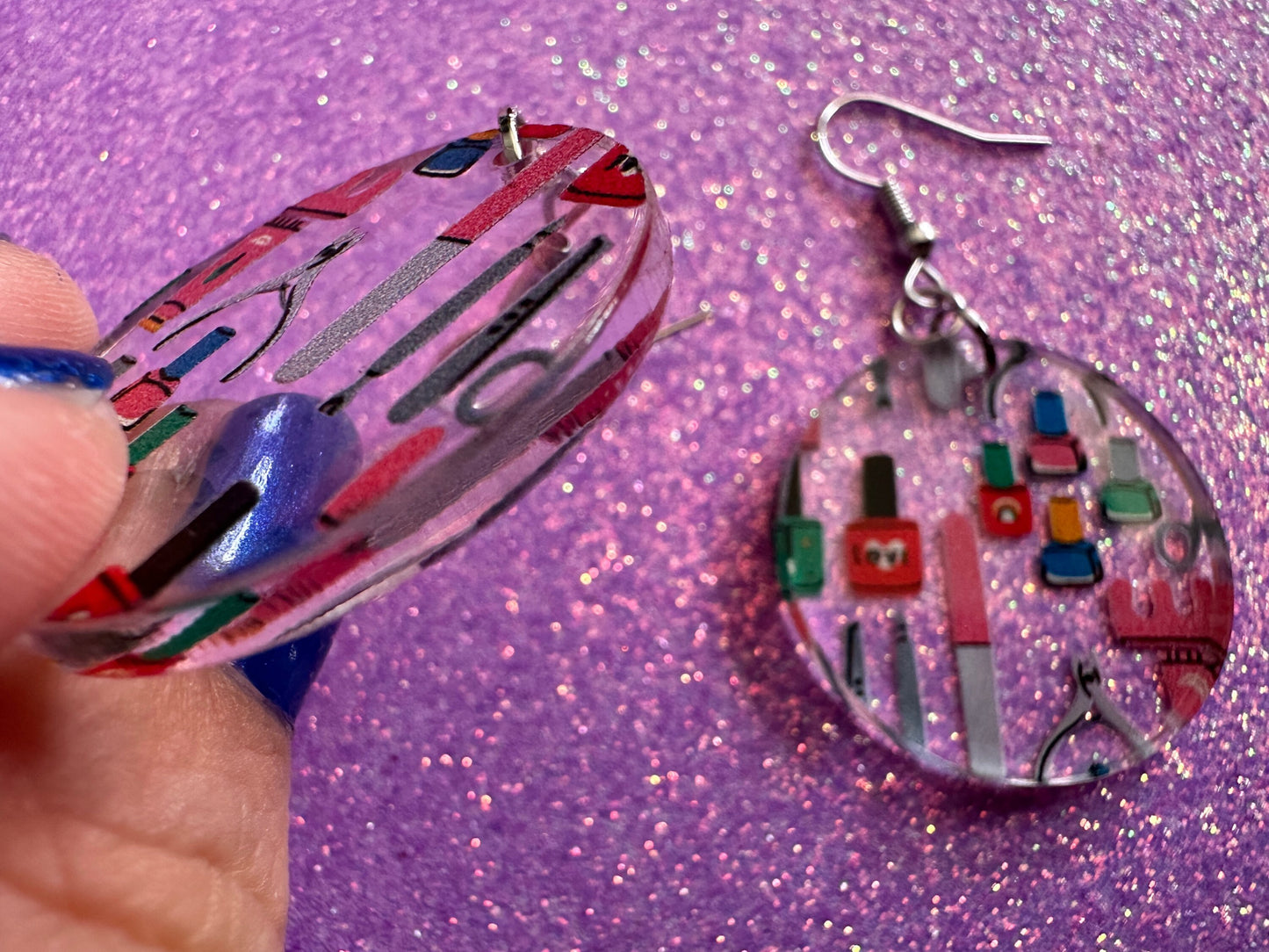 Nail Salon Earrings: Laser Cut Acrylic Earrings, Nail Polish, File, Scissors, Manicure, Pedicure, Nails, Girls Day, Gifts for Her/Him/Them
