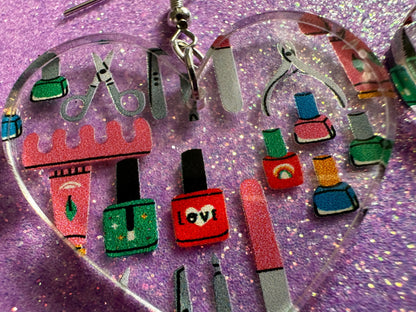 Nail Salon Earrings: Laser Cut Acrylic Earrings, Nail Polish, File, Scissors, Manicure, Pedicure, Nails, Girls Day, Gifts for Her/Him/Them