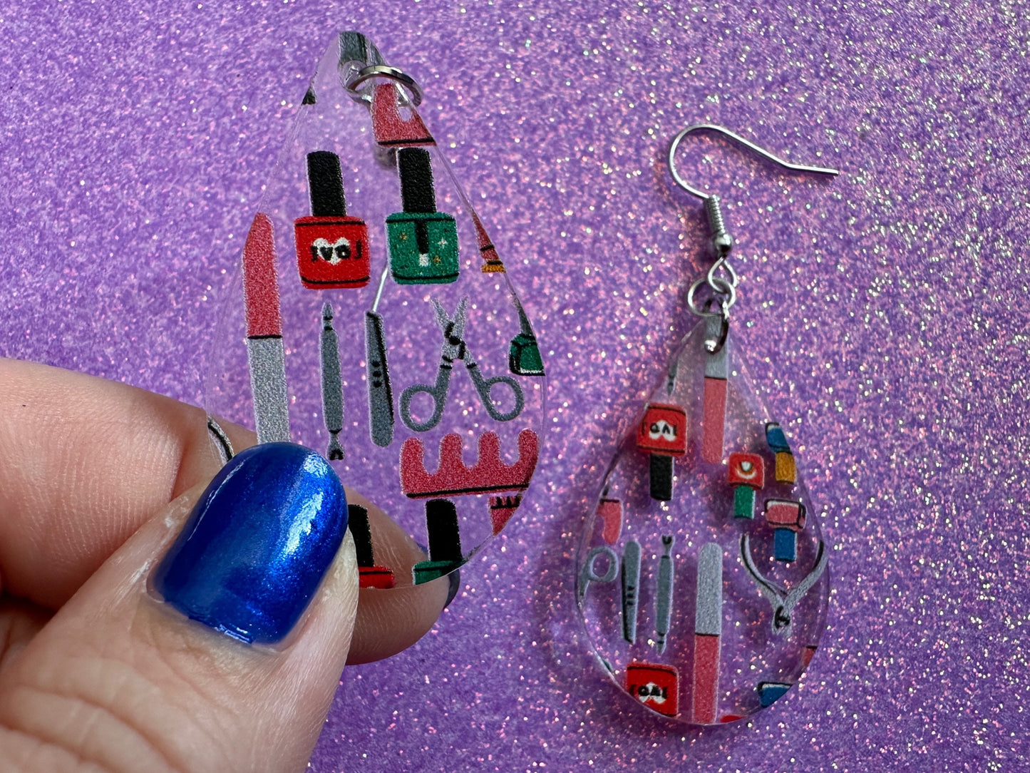 Nail Salon Earrings: Laser Cut Acrylic Earrings, Nail Polish, File, Scissors, Manicure, Pedicure, Nails, Girls Day, Gifts for Her/Him/Them