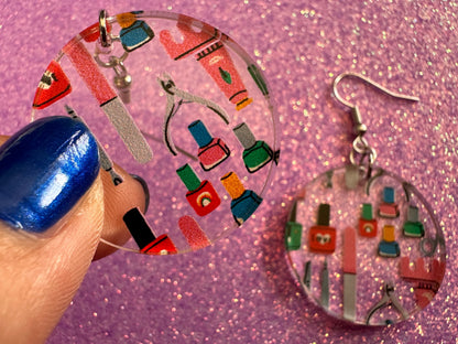 Nail Salon Earrings: Laser Cut Acrylic Earrings, Nail Polish, File, Scissors, Manicure, Pedicure, Nails, Girls Day, Gifts for Her/Him/Them