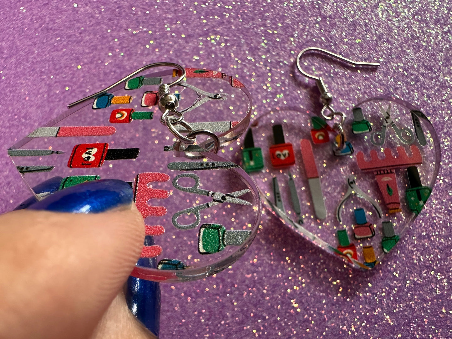 Nail Salon Earrings: Laser Cut Acrylic Earrings, Nail Polish, File, Scissors, Manicure, Pedicure, Nails, Girls Day, Gifts for Her/Him/Them