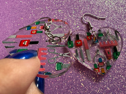 Nail Salon Earrings: Laser Cut Acrylic Earrings, Nail Polish, File, Scissors, Manicure, Pedicure, Nails, Girls Day, Gifts for Her/Him/Them