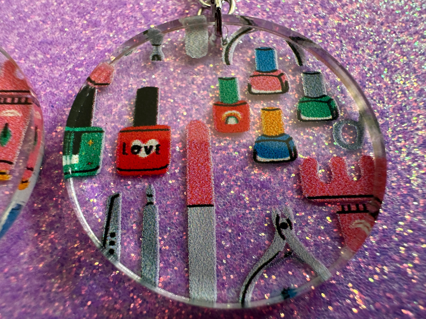 Nail Salon Earrings: Laser Cut Acrylic Earrings, Nail Polish, File, Scissors, Manicure, Pedicure, Nails, Girls Day, Gifts for Her/Him/Them