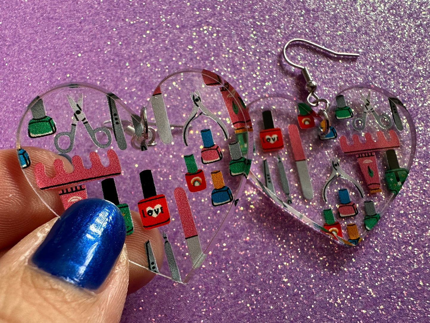 Nail Salon Earrings: Laser Cut Acrylic Earrings, Nail Polish, File, Scissors, Manicure, Pedicure, Nails, Girls Day, Gifts for Her/Him/Them