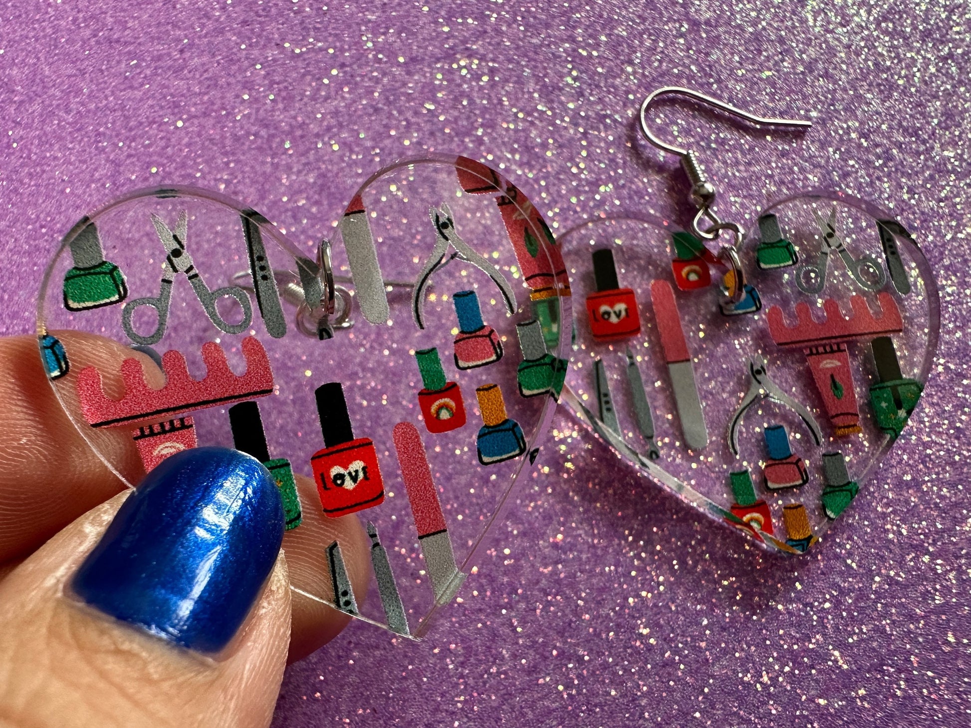 Nail Salon Earrings: Laser Cut Acrylic Earrings, Nail Polish, File, Scissors, Manicure, Pedicure, Nails, Girls Day, Gifts for Her/Him/Them