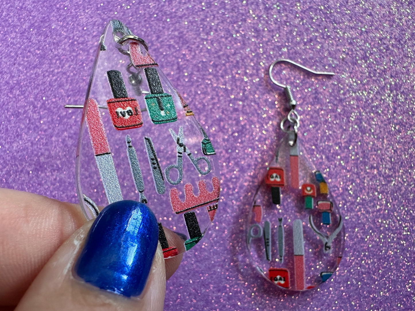 Nail Salon Earrings: Laser Cut Acrylic Earrings, Nail Polish, File, Scissors, Manicure, Pedicure, Nails, Girls Day, Gifts for Her/Him/Them