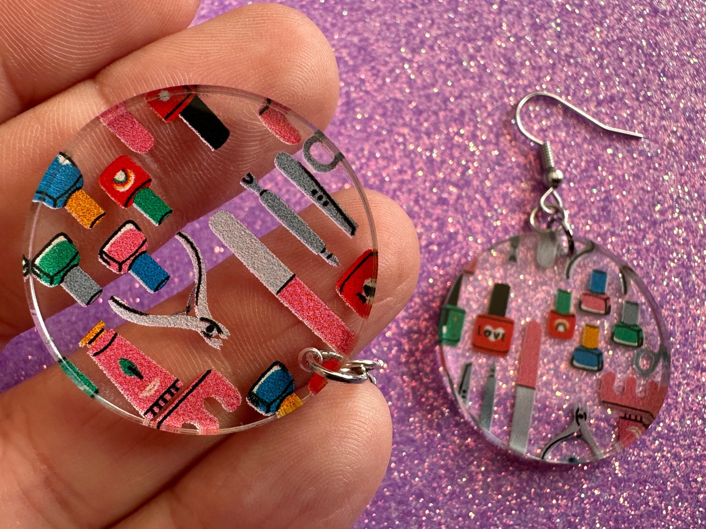 Nail Salon Earrings: Laser Cut Acrylic Earrings, Nail Polish, File, Scissors, Manicure, Pedicure, Nails, Girls Day, Gifts for Her/Him/Them