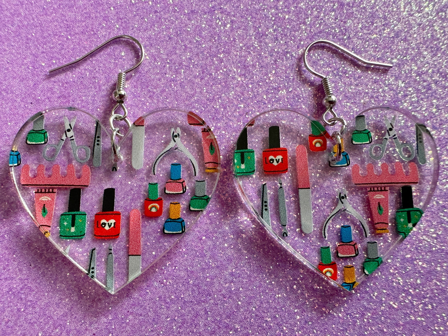 Nail Salon Earrings: Laser Cut Acrylic Earrings, Nail Polish, File, Scissors, Manicure, Pedicure, Nails, Girls Day, Gifts for Her/Him/Them