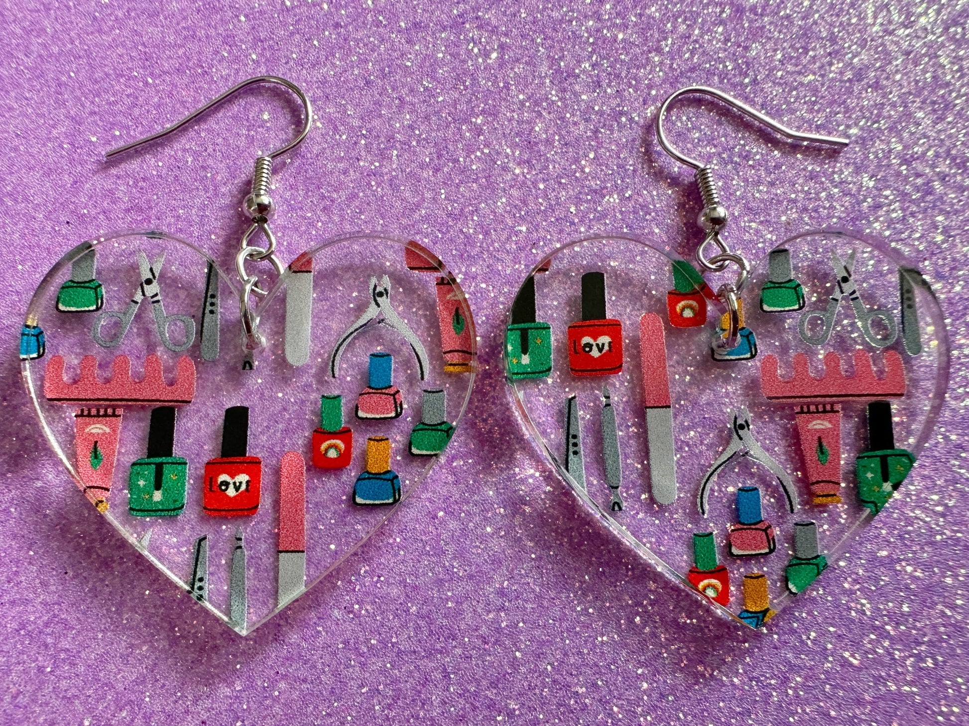Nail Salon Earrings: Laser Cut Acrylic Earrings, Nail Polish, File, Scissors, Manicure, Pedicure, Nails, Girls Day, Gifts for Her/Him/Them