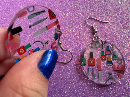 Nail Salon Earrings: Laser Cut Acrylic Earrings, Nail Polish, File, Scissors, Manicure, Pedicure, Nails, Girls Day, Gifts for Her/Him/Them