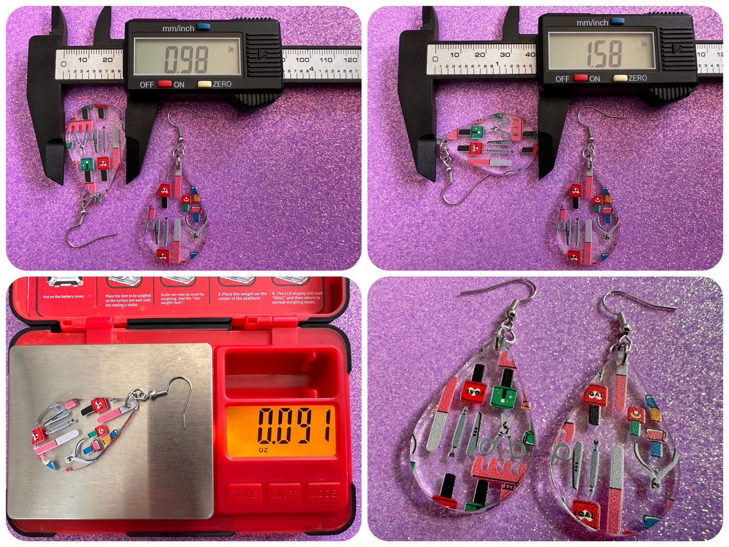 Nail Salon Earrings: Laser Cut Acrylic Earrings, Nail Polish, File, Scissors, Manicure, Pedicure, Nails, Girls Day, Gifts for Her/Him/Them
