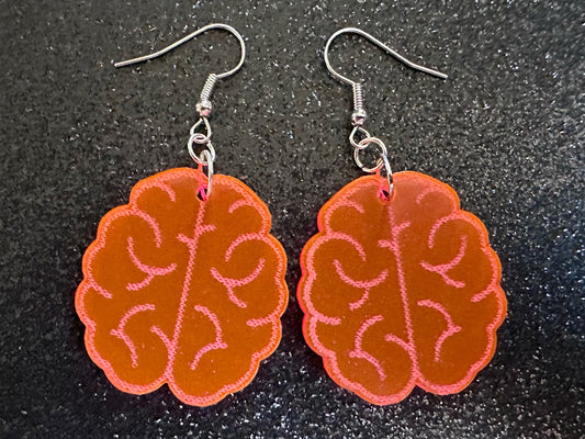 Neon Brain Earrings: Laser Cut Acrylic Brains, Genius, IQ, Nerd, Nurse, Doctor, Halloween, Smart, Pink, Best Gifts for Her/Him/Them