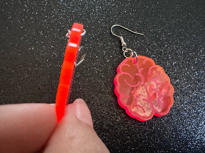 Neon Brain Earrings: Laser Cut Acrylic Brains, Genius, IQ, Nerd, Nurse, Doctor, Halloween, Smart, Pink, Best Gifts for Her/Him/Them