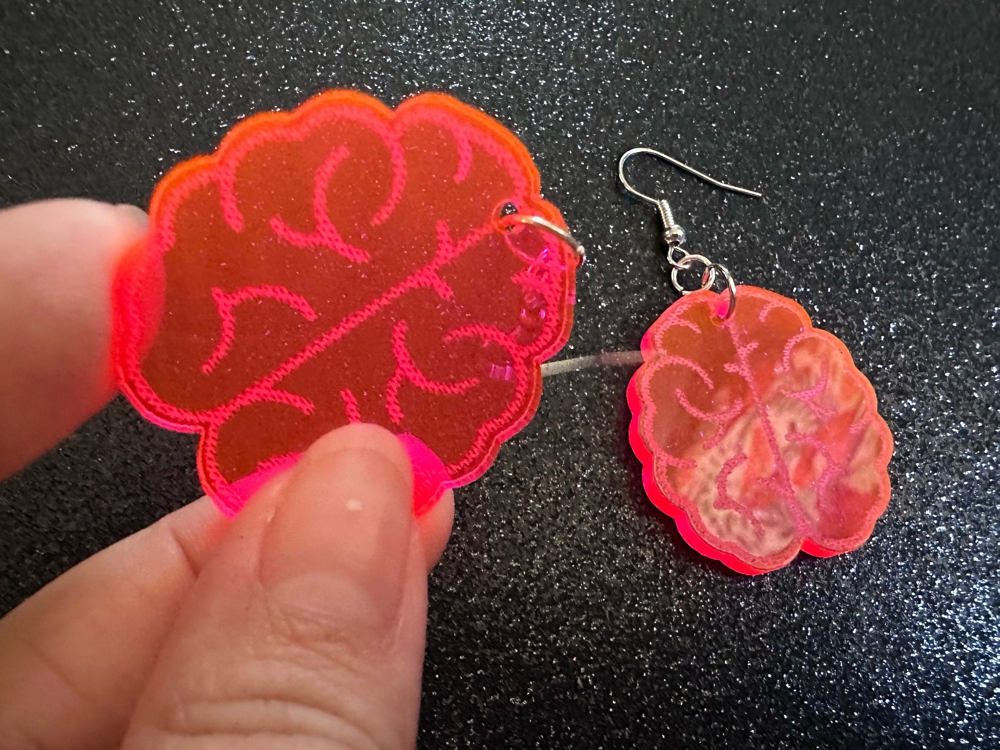 Neon Brain Earrings: Laser Cut Acrylic Brains, Genius, IQ, Nerd, Nurse, Doctor, Halloween, Smart, Pink, Best Gifts for Her/Him/Them