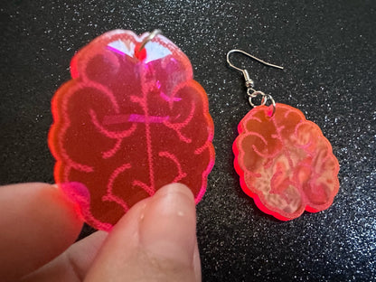 Neon Brain Earrings: Laser Cut Acrylic Brains, Genius, IQ, Nerd, Nurse, Doctor, Halloween, Smart, Pink, Best Gifts for Her/Him/Them