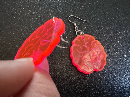 Neon Brain Earrings: Laser Cut Acrylic Brains, Genius, IQ, Nerd, Nurse, Doctor, Halloween, Smart, Pink, Best Gifts for Her/Him/Them