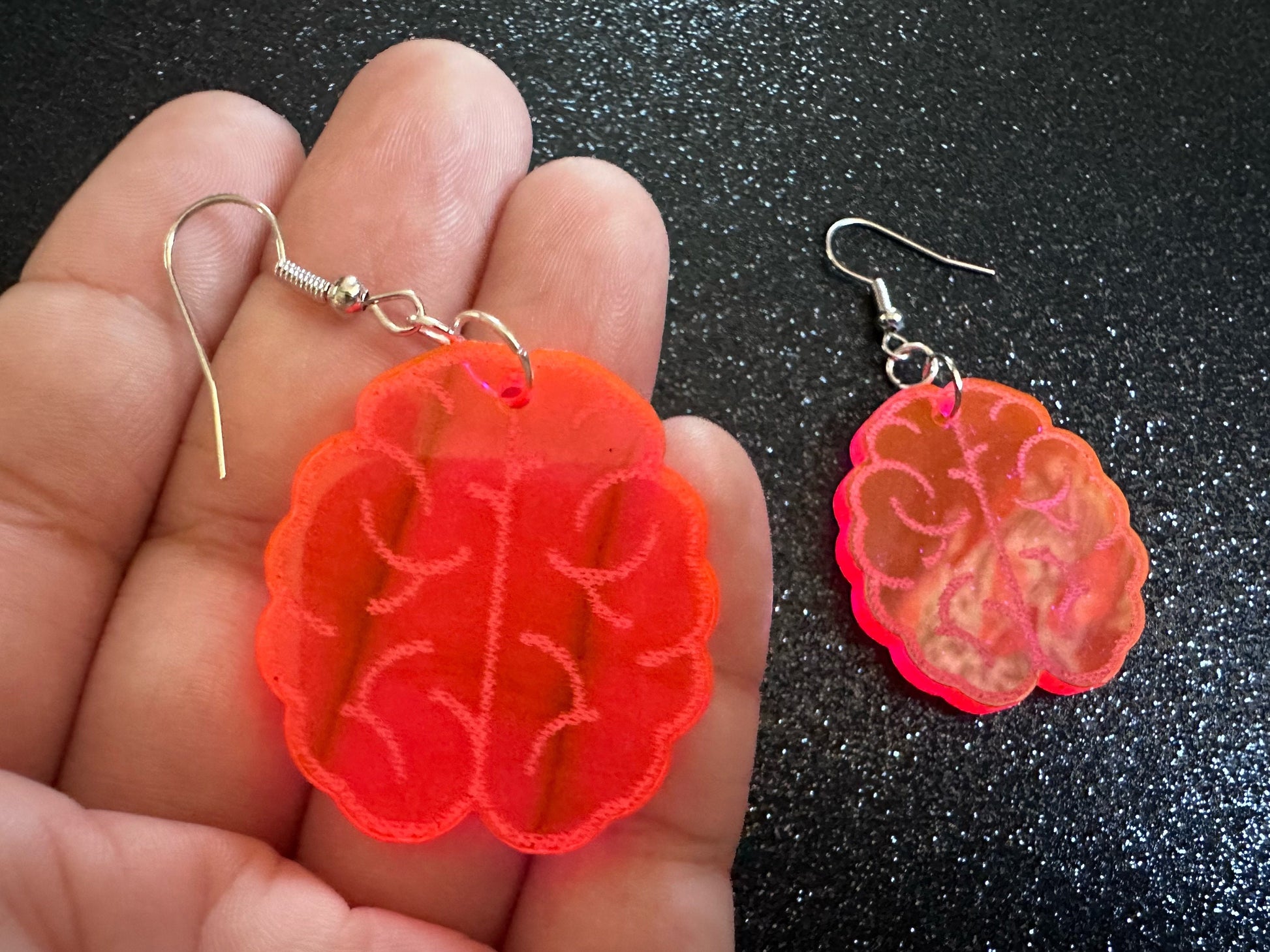 Neon Brain Earrings: Laser Cut Acrylic Brains, Genius, IQ, Nerd, Nurse, Doctor, Halloween, Smart, Pink, Best Gifts for Her/Him/Them