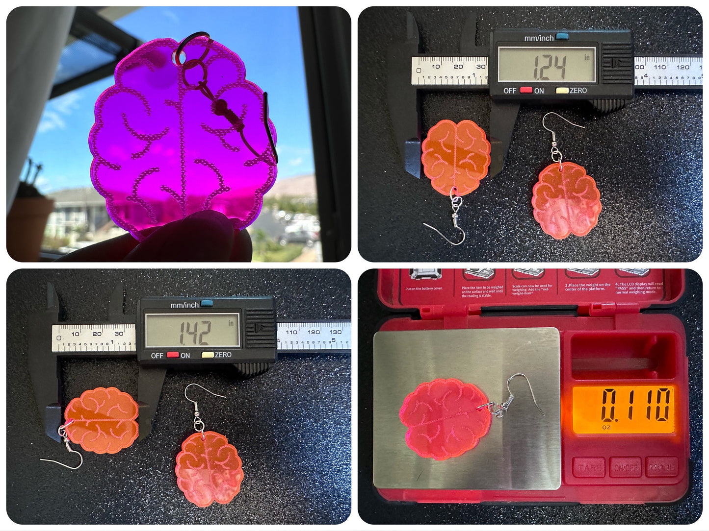 Neon Brain Earrings: Laser Cut Acrylic Brains, Genius, IQ, Nerd, Nurse, Doctor, Halloween, Smart, Pink, Best Gifts for Her/Him/Them