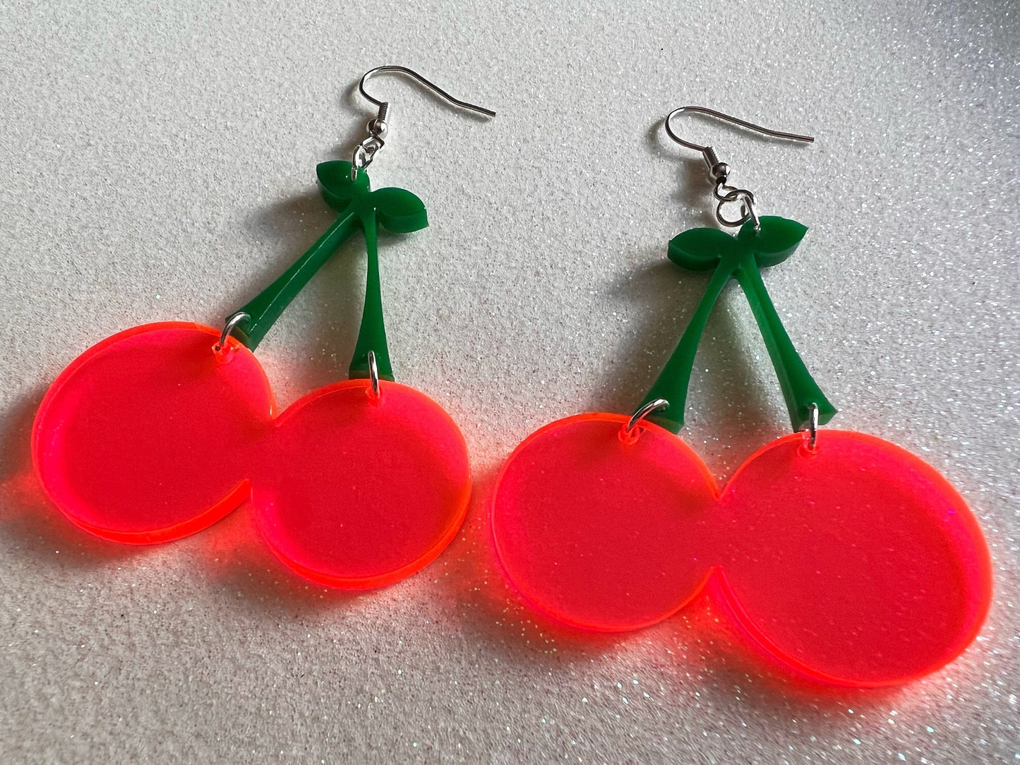 Neon Cherry Earrings: Laser Cut Acrylic Cherries, Fruit, Summer Vibes, Food Earrings, Best Gifts for Her/Him/Them