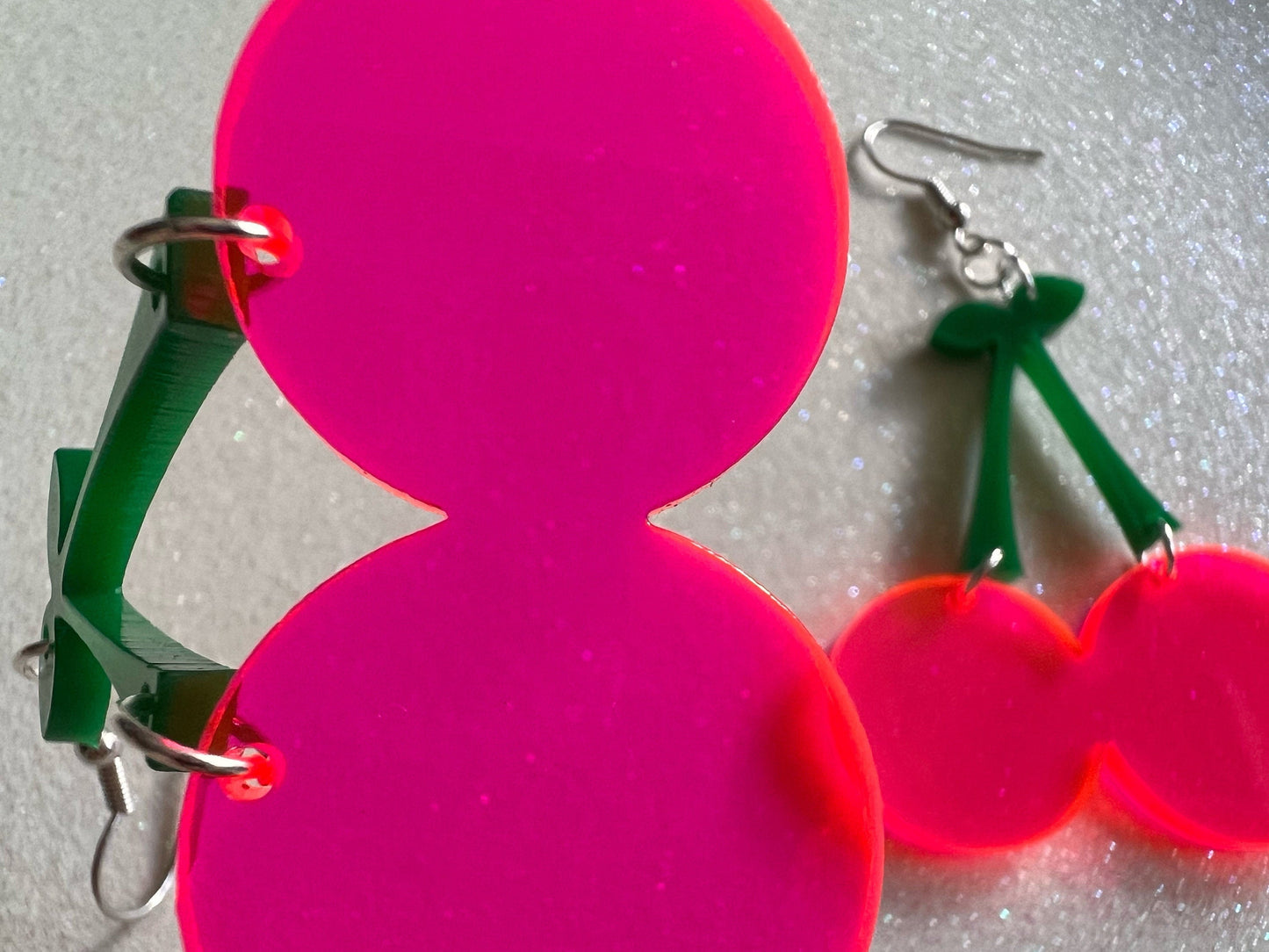 Neon Cherry Earrings: Laser Cut Acrylic Cherries, Fruit, Summer Vibes, Food Earrings, Best Gifts for Her/Him/Them