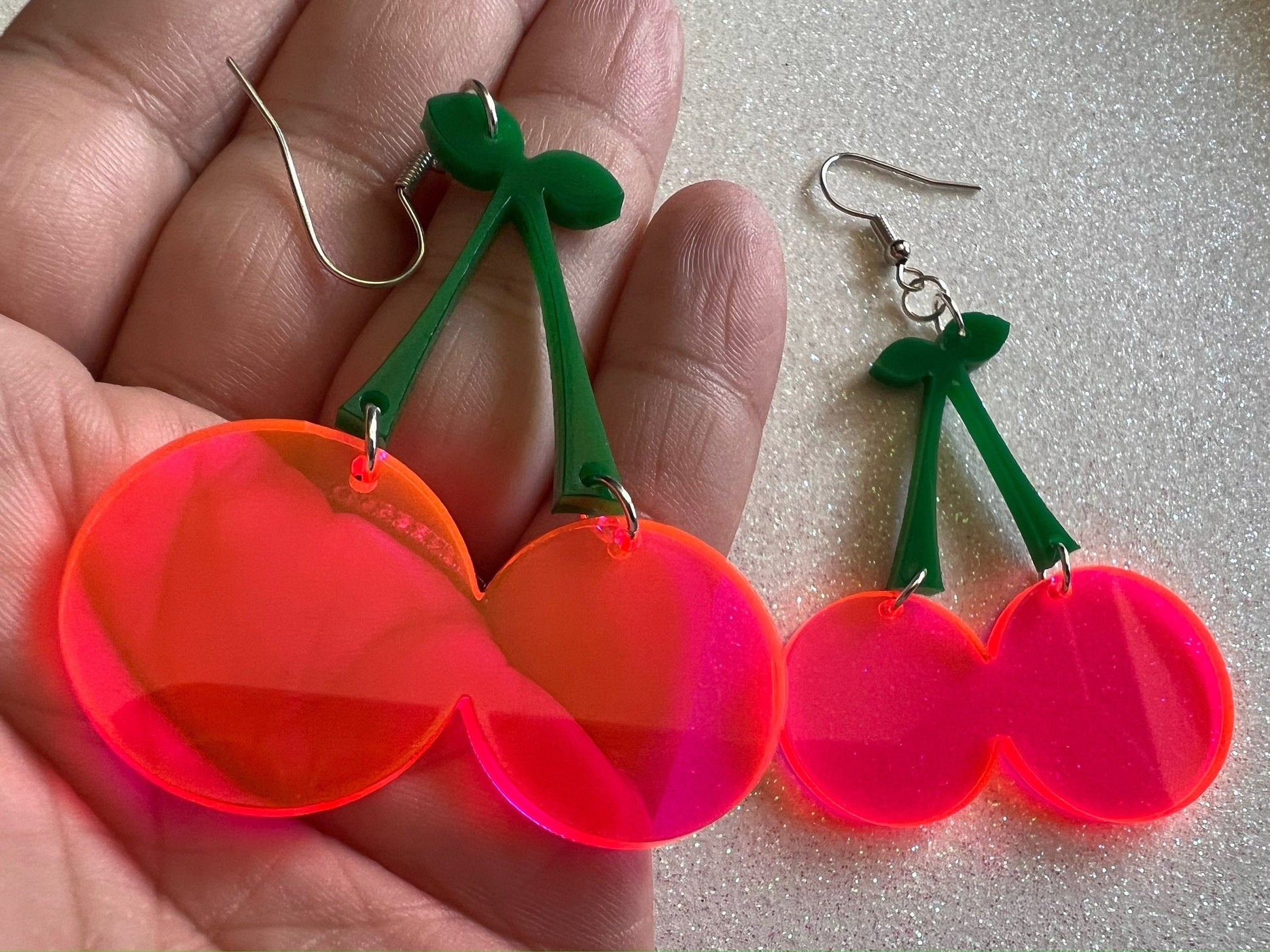 Neon Cherry Earrings: Laser Cut Acrylic Cherries, Fruit, Summer Vibes, Food Earrings, Best Gifts for Her/Him/Them