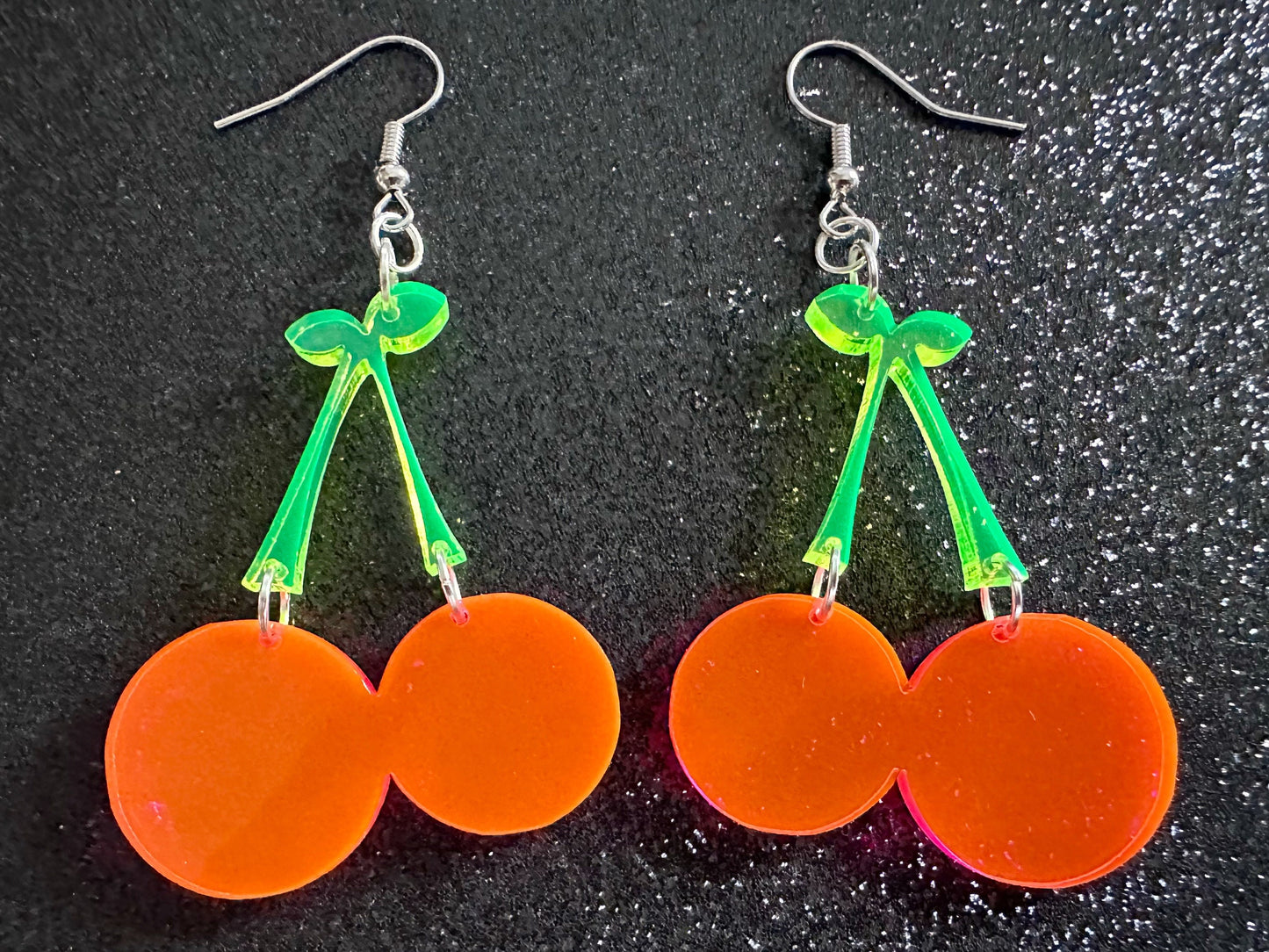 Neon Cherry Earrings: Laser Cut Acrylic Cherries, Fruit, Summer Vibes, Food Earrings, Gifts for Her/Him/Them
