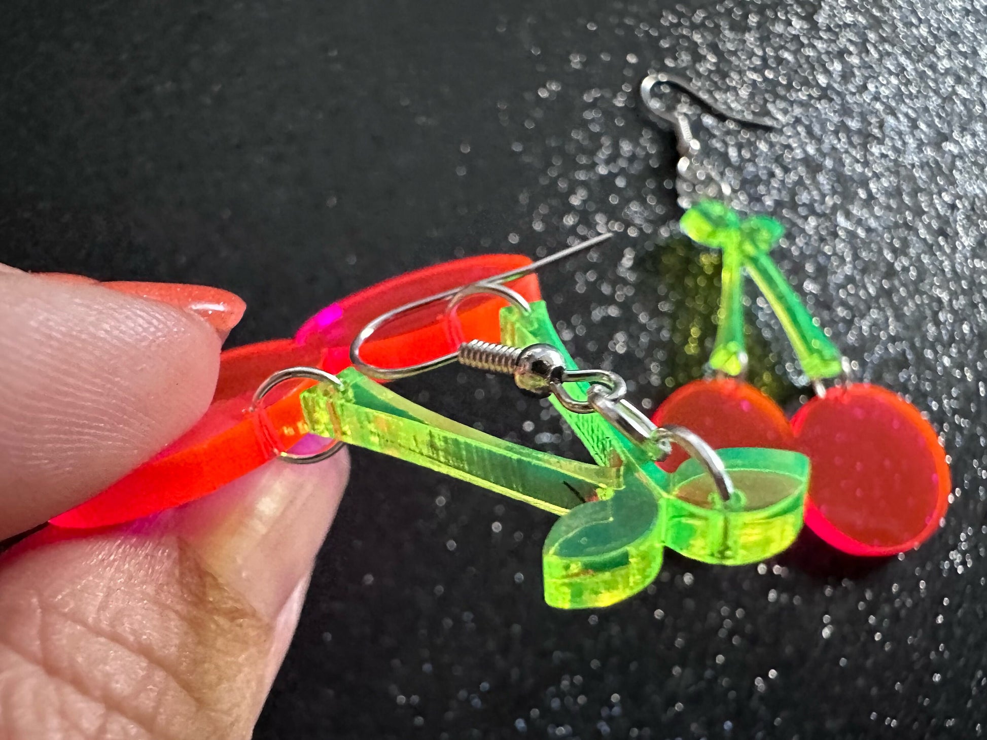 Neon Cherry Earrings: Laser Cut Acrylic Cherries, Fruit, Summer Vibes, Food Earrings, Gifts for Her/Him/Them